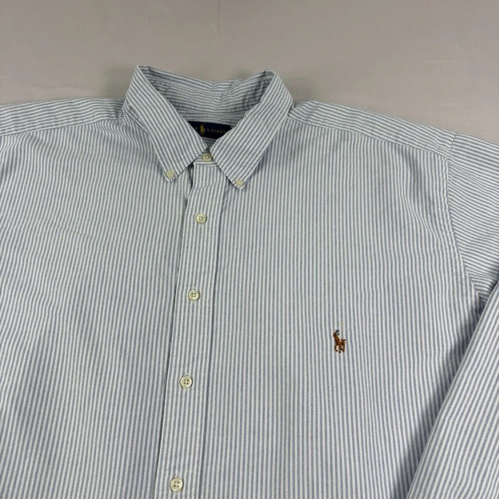 Polo Ralph Lauren Shirt Mens 3XLT Tall Blue Striped Flesh Pony Button Up - Picture 3 of 10